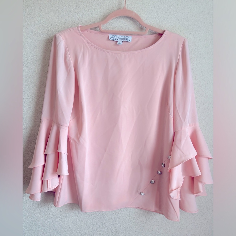 Badgley Mischka Pink Ruffle Sleeve Blouse